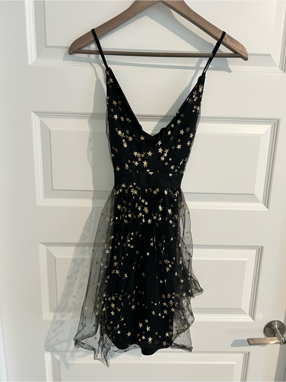 Lulus Favorite Moment Gold and Black Star Print Skater Dress Size S - Picture 5 of 15